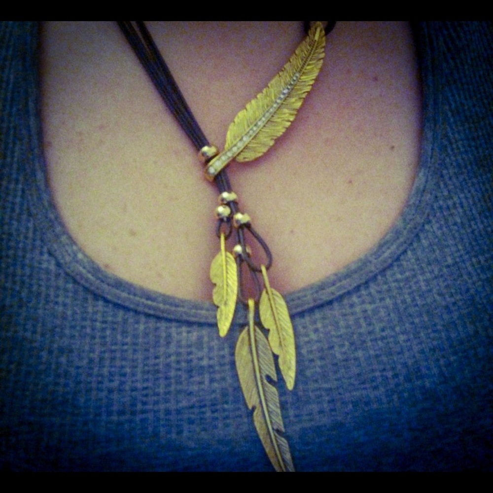 Bohemian Coffee Rope Style Gold Leaf Necklace - Picture 8 of 8